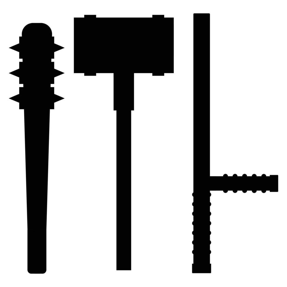 Medieval Weapons Silhouettes Swords, Axes, and Shields vector