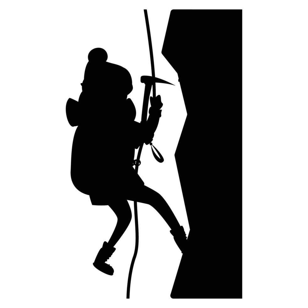 Hiking Silhouette in Snowy Winter Landscape vector
