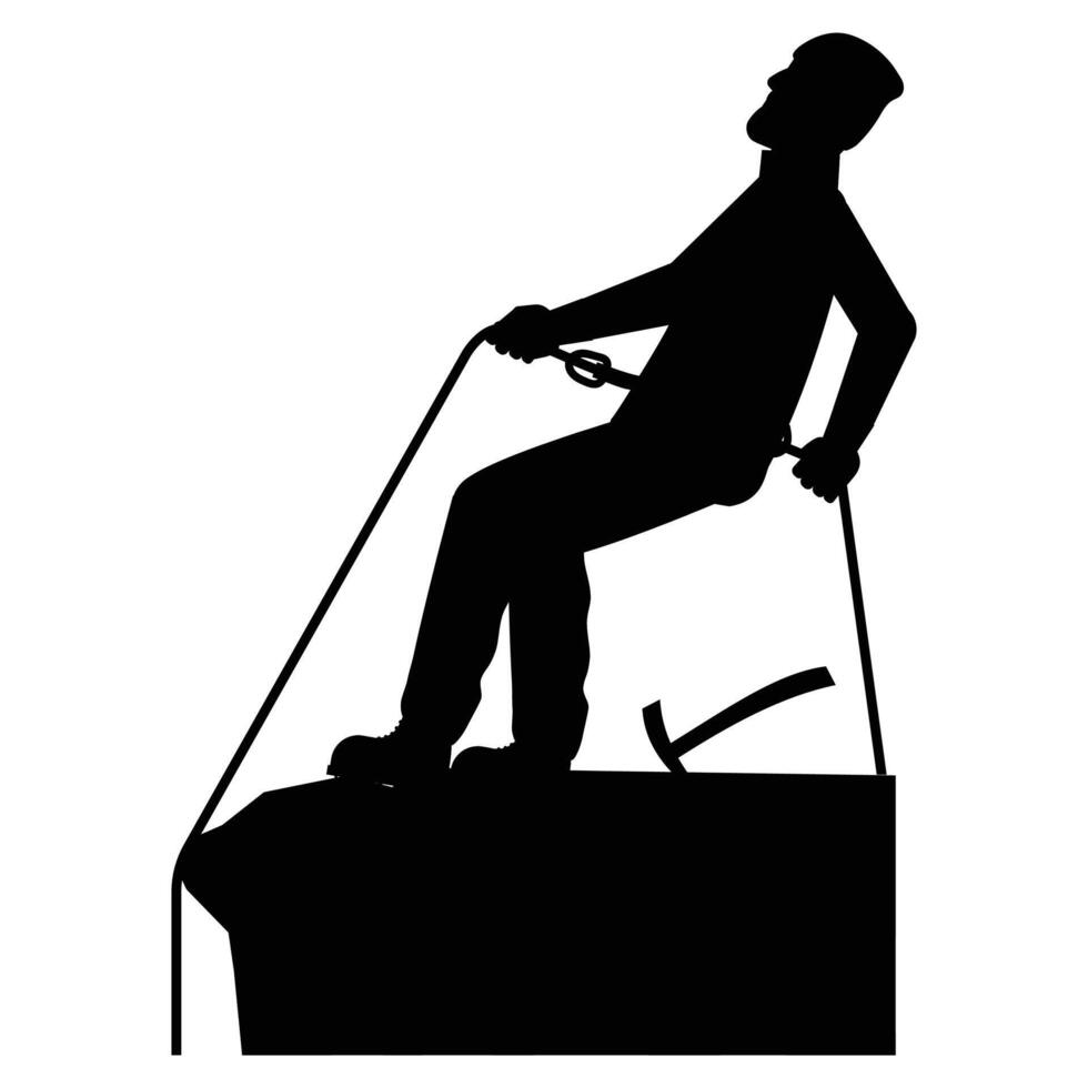 Climber Silhouette on Mountain Peak at Sunset vector