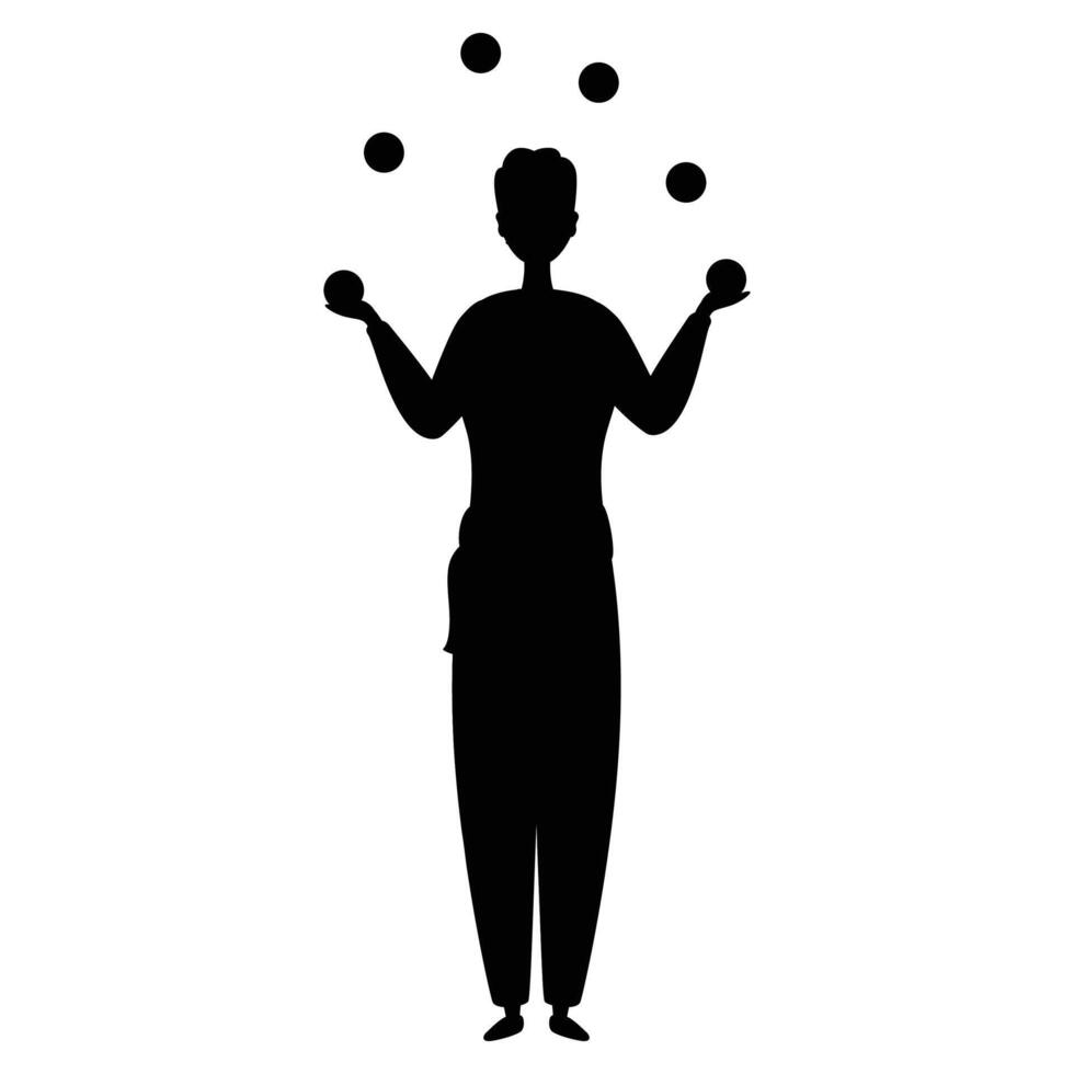 Circus Performer on Stilts Silhouette with Juggling Act vector