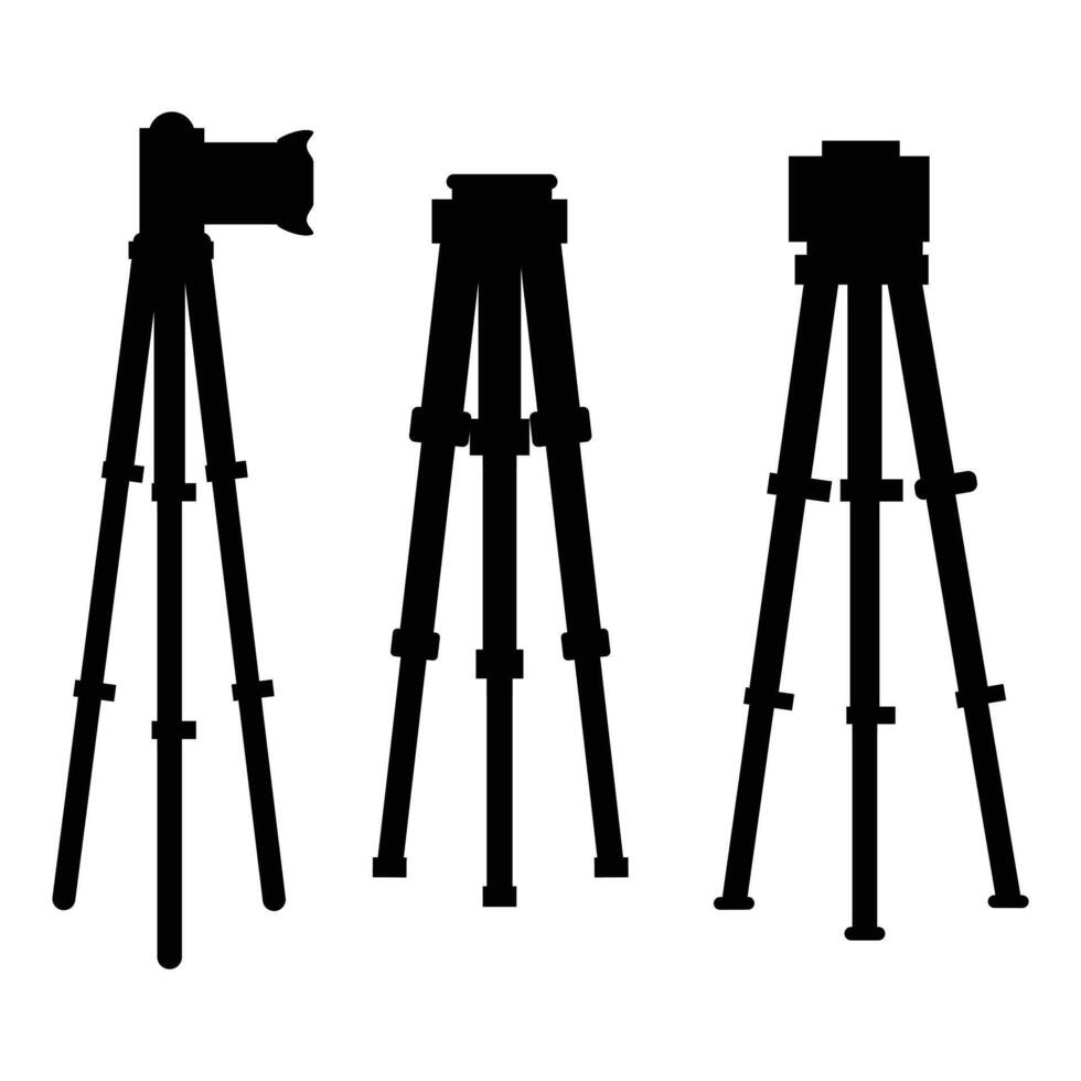 Tripod with Photo Camera Silhouette Against Sunset vector