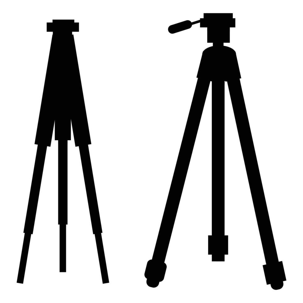 Tripod with Photo Camera Silhouette Against Sunset vector