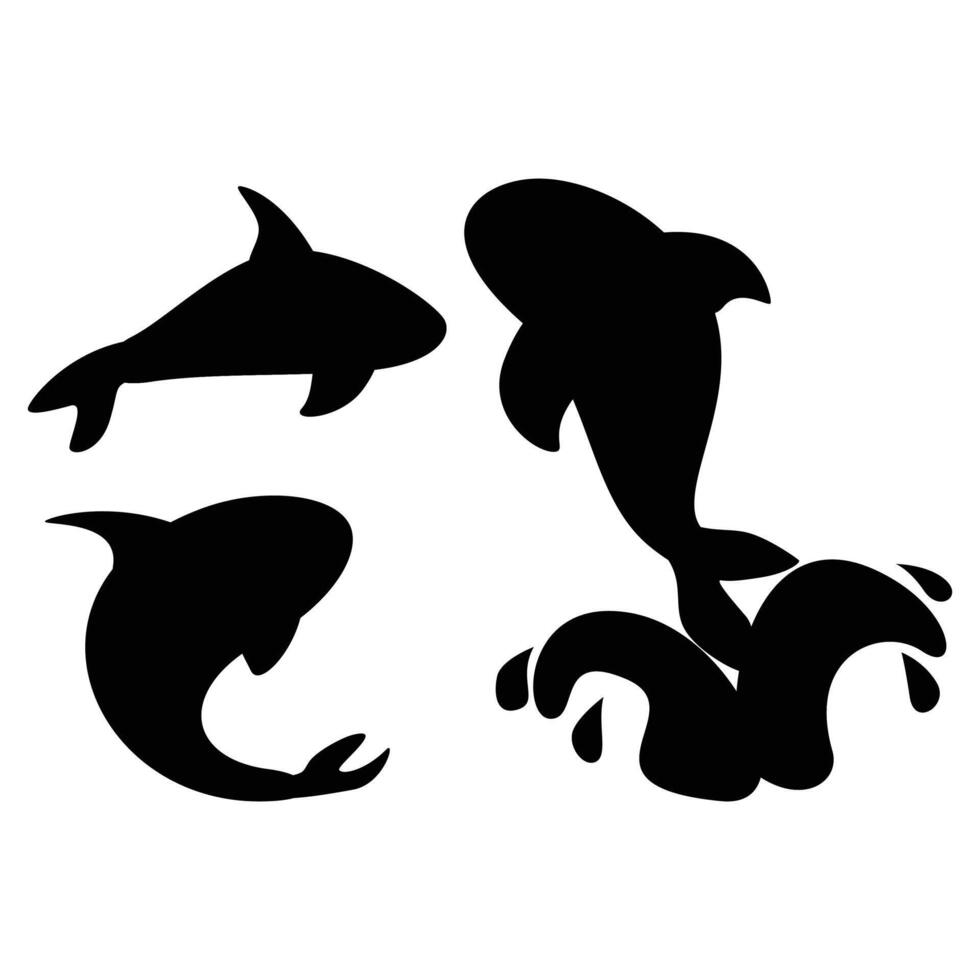 Killer Whale Set of Silhouettes on White Background vector