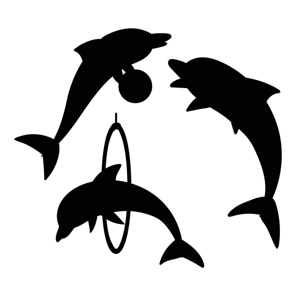 Dolphins Silhouette Jumping in Ocean Waves vector