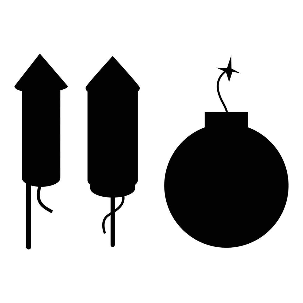 Bomb, Dynamite, and Fireworks Silhouette Against Night Sky vector