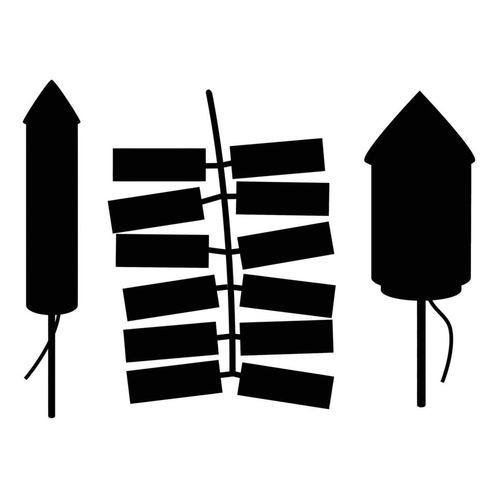 Bomb, Dynamite, and Fireworks Silhouette Against Night Sky vector