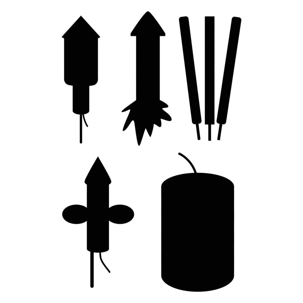 Bomb, Dynamite, and Fireworks Silhouette Against Night Sky vector