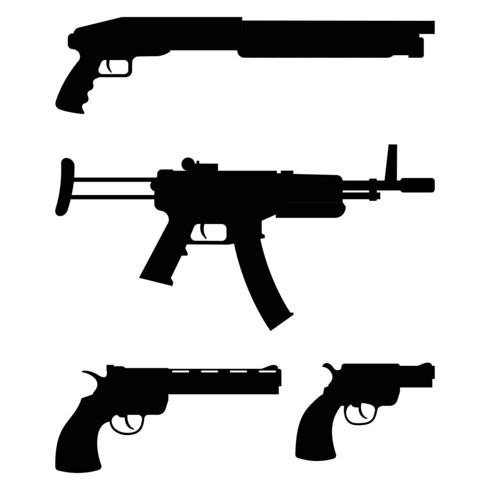 Silhouettes of Various Weapons on a white Background vector
