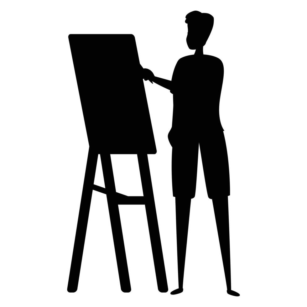 Working on Painting Silhouette with Brush and Canvas vector
