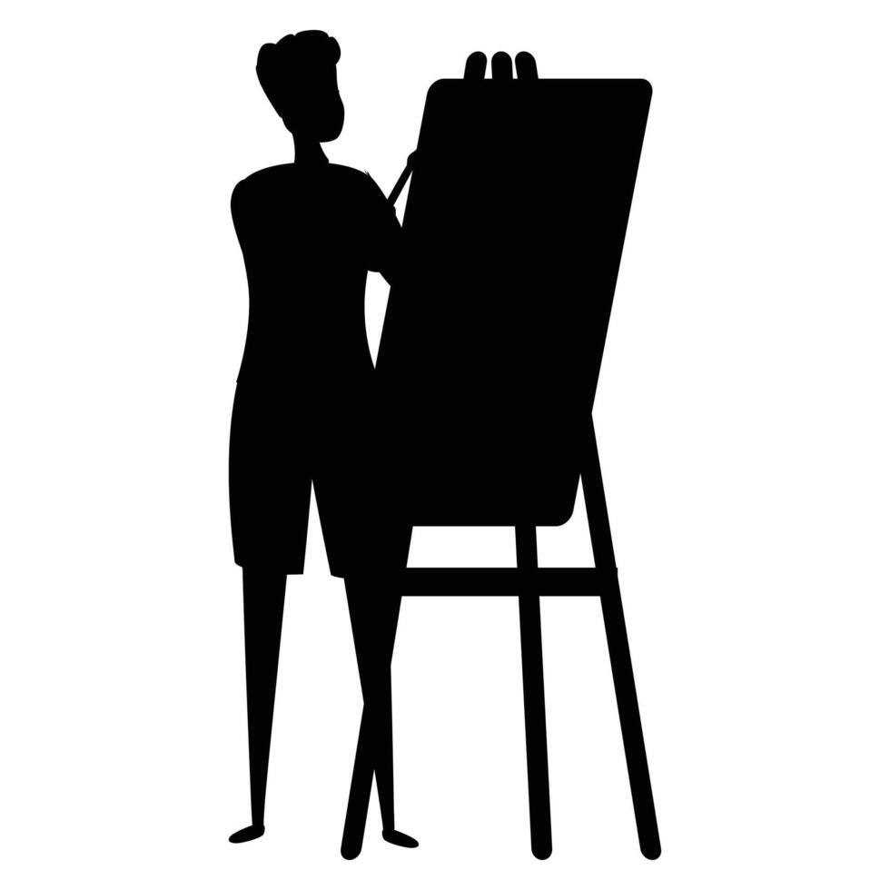 Working on Painting Silhouette with Brush and Canvas vector