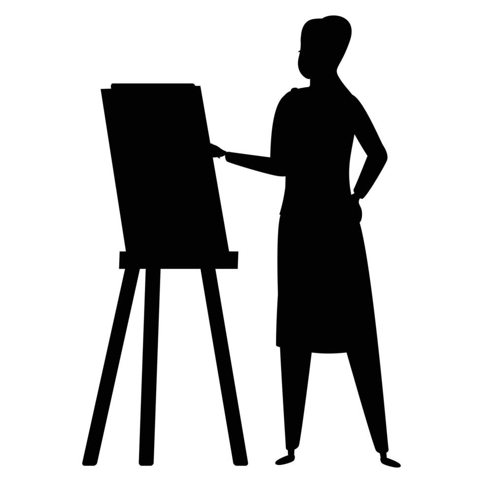Working on Painting Silhouette with Brush and Canvas vector