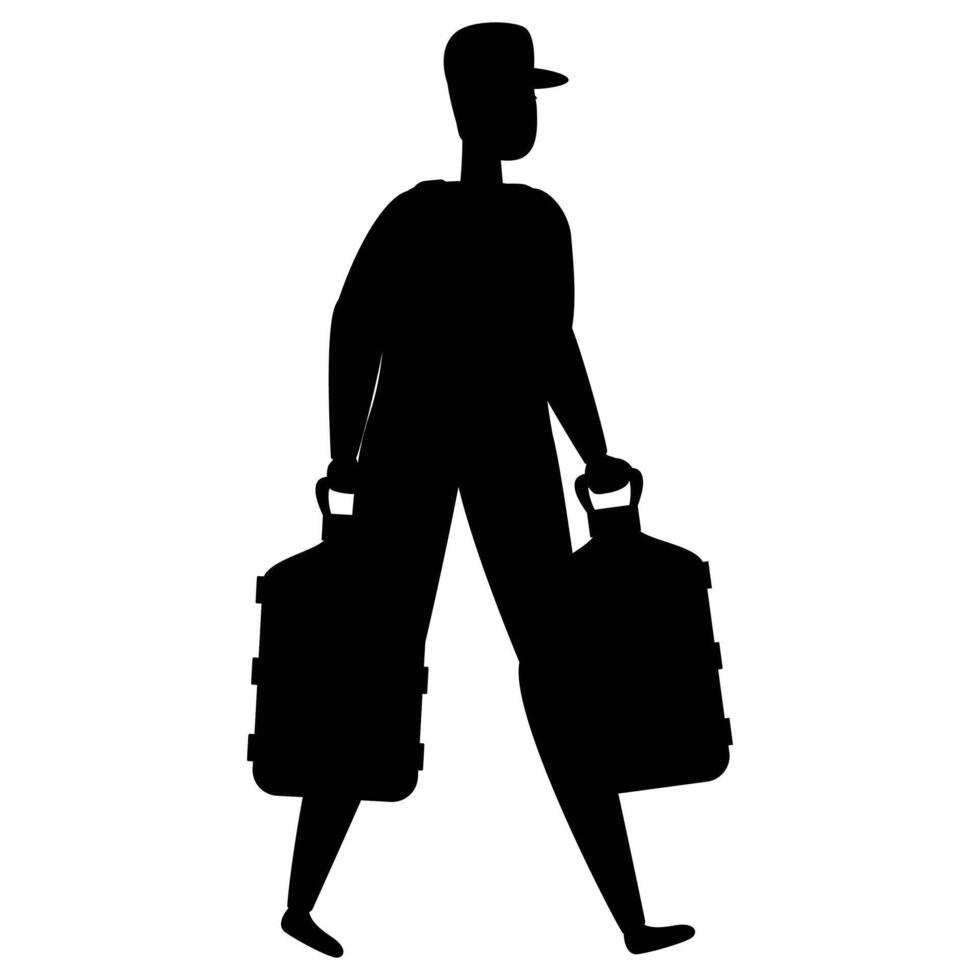 Delivery of Drinking Water in Full Plastic Bottles Silhouette vector