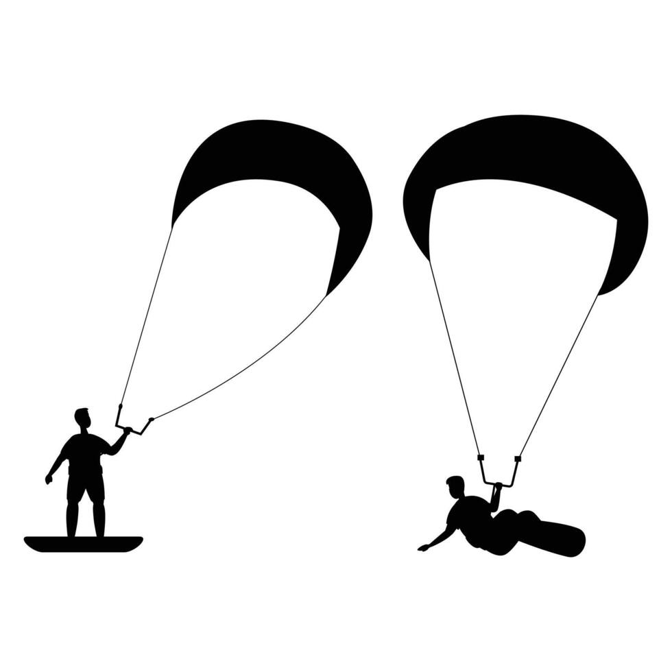 Kitesurfing People Silhouette Against a Sunset Ocean vector