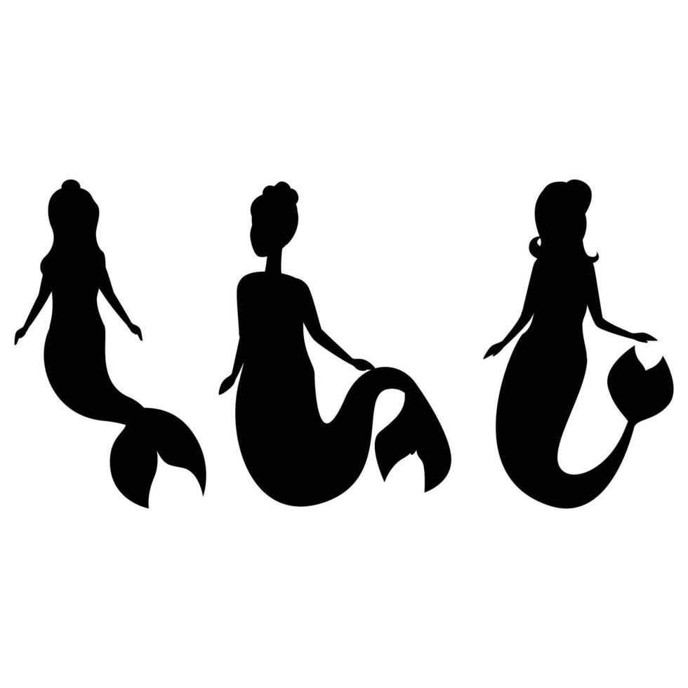 Mermaid Silhouette Girl Swimming in the Ocean vector