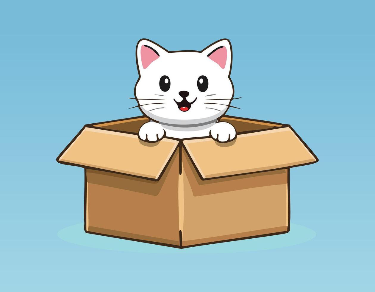 cartoon white cat in a box with a blue background vector