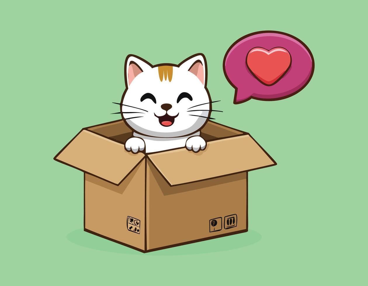 a cat in a box with a heart and speech bubble vector