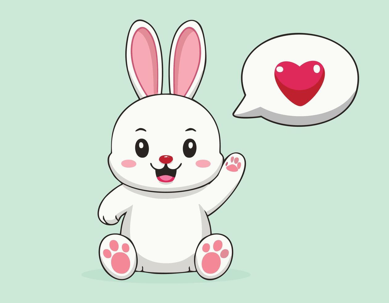 a cute white rabbit with a heart and speech bubble vector