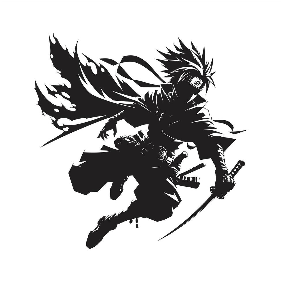 Naruto Uzumaki Ninja Silhouette Free Illustration with Sword Mask and Anime Warrior Style vector