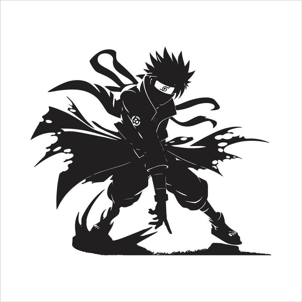 Anime Drawing of Naruto Uzumaki Ninja with Sword Mask Kakashi Hatake and Ninjutsu Style vector