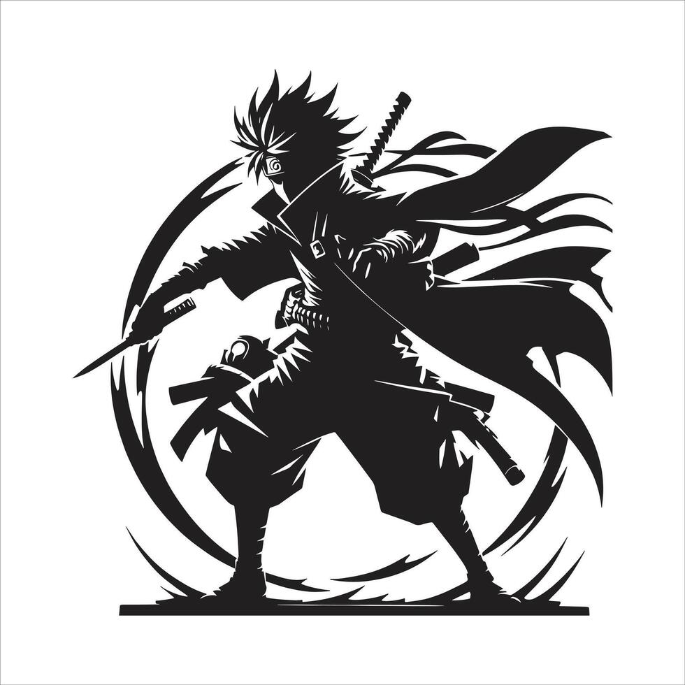 Naruto Uzumaki Ninja with Sword and Mask Anime Free Illustration Silhouette and Ninjutsu vector