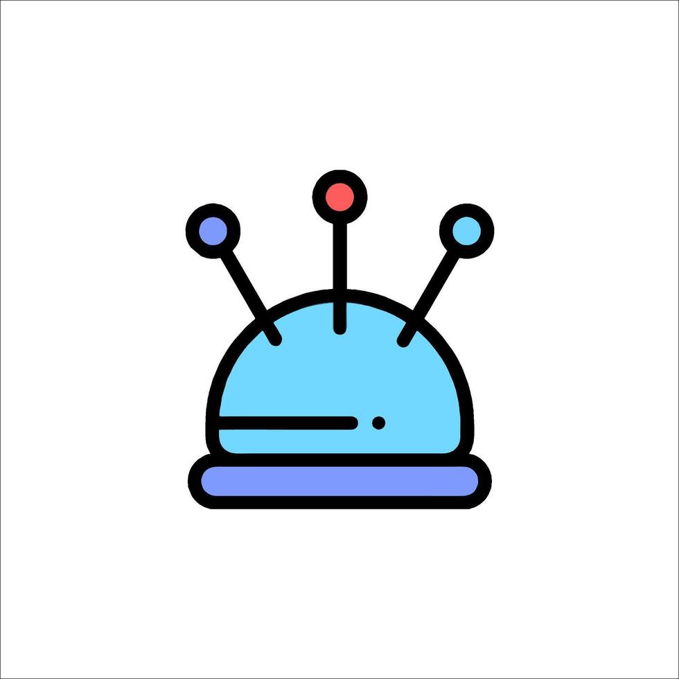 A blue and white icon of a hat with pins vector
