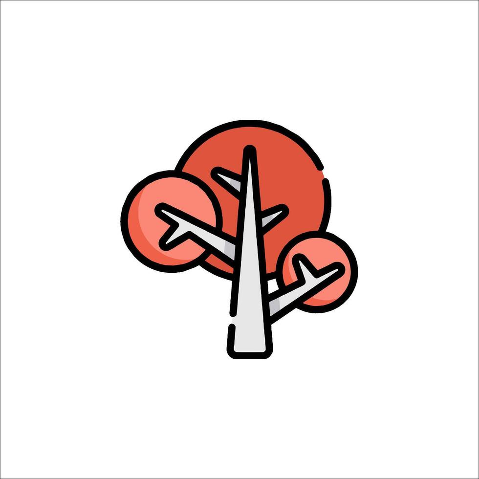A red and white tree with a red sun vector