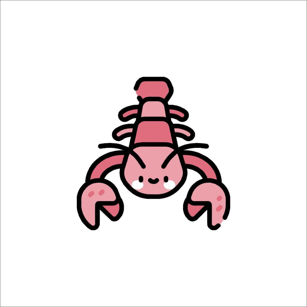 A cartoon lobster with a pink body and small eyes vector