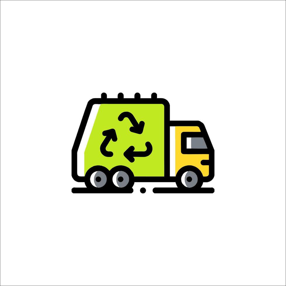 A garbage truck with a recycling symbol on it vector