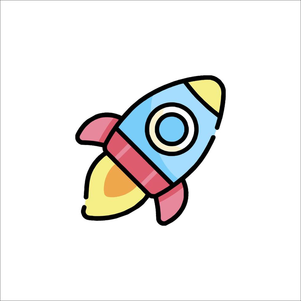 A cartoon rocket ship icon on a white background vector