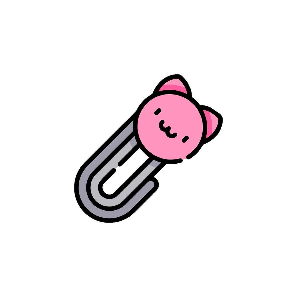 A pink paper clip with a cat face on it vector
