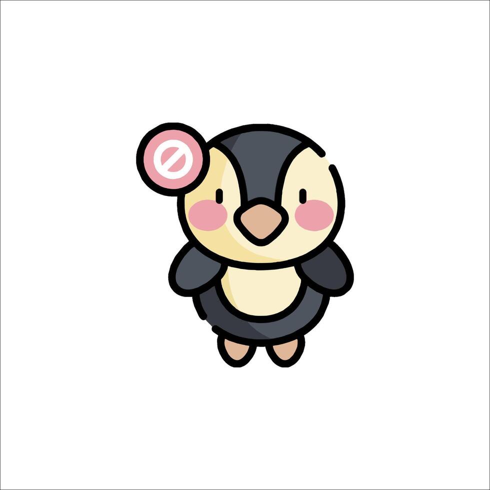 A cute penguin with a pink sticker on its head vector