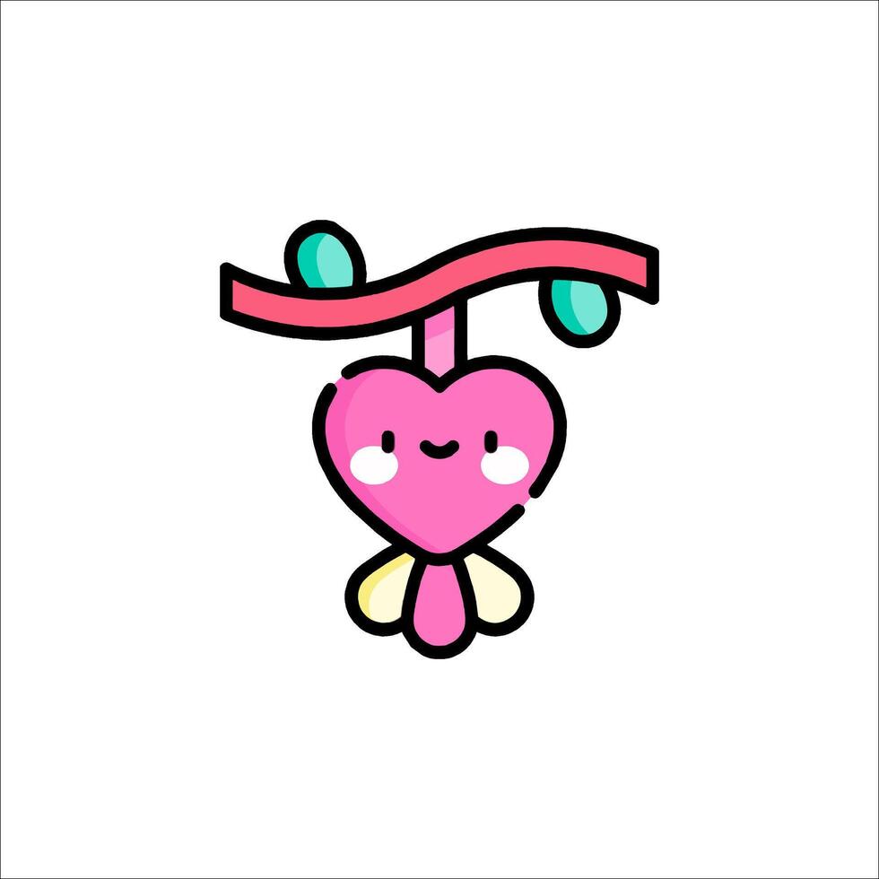 A cute pink heart hanging from a branch vector