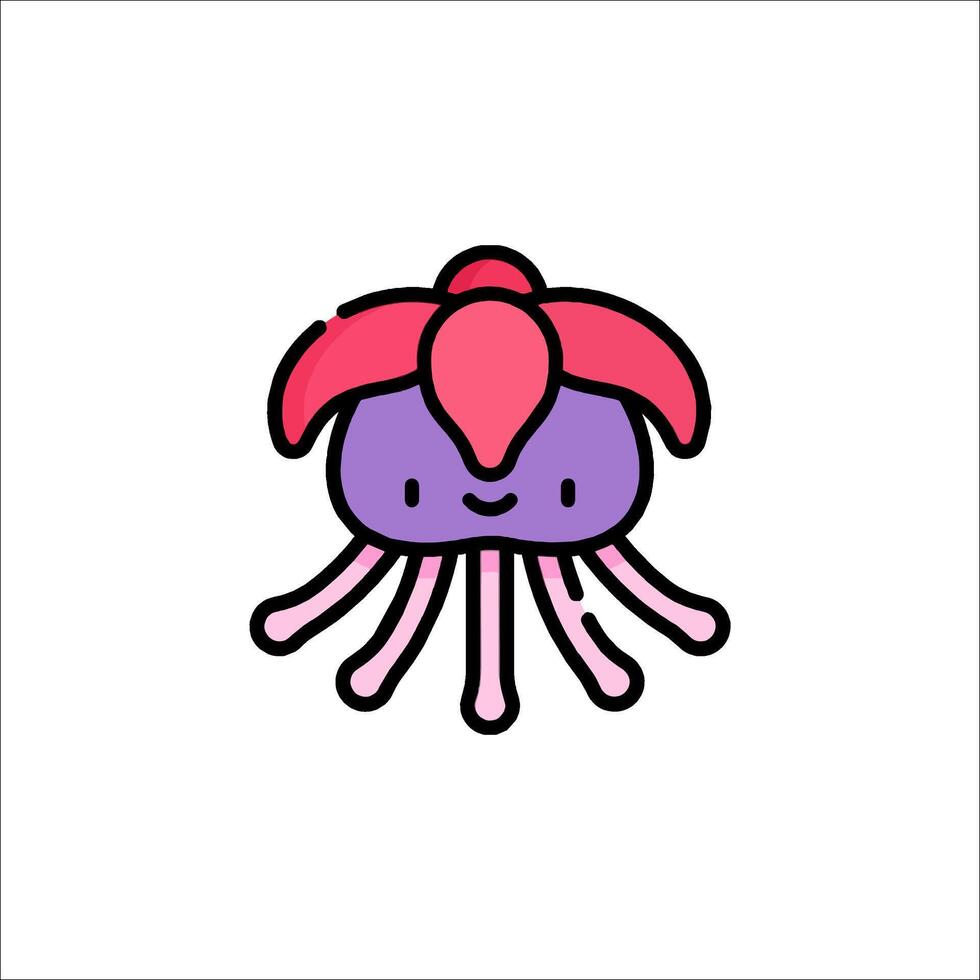 A cartoon jellyfish with purple and pink tentacles vector