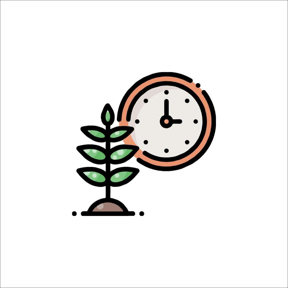 A clock and plant growing in a pot vector