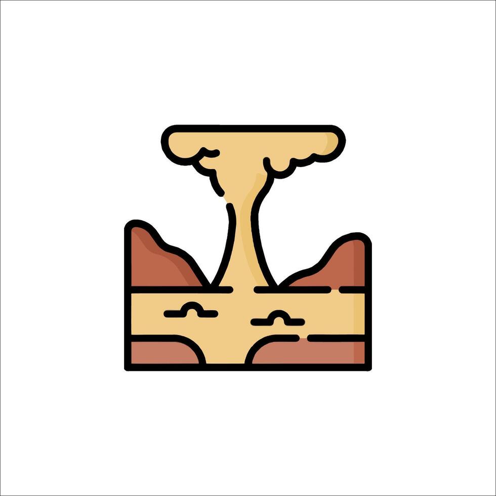 A volcano erupting in the desert with a mountain in the background vector