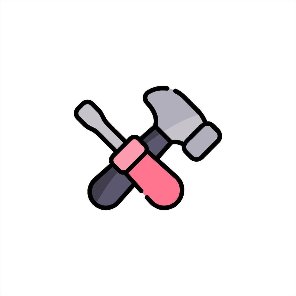 A hammer and screwdriver icon on a white background vector