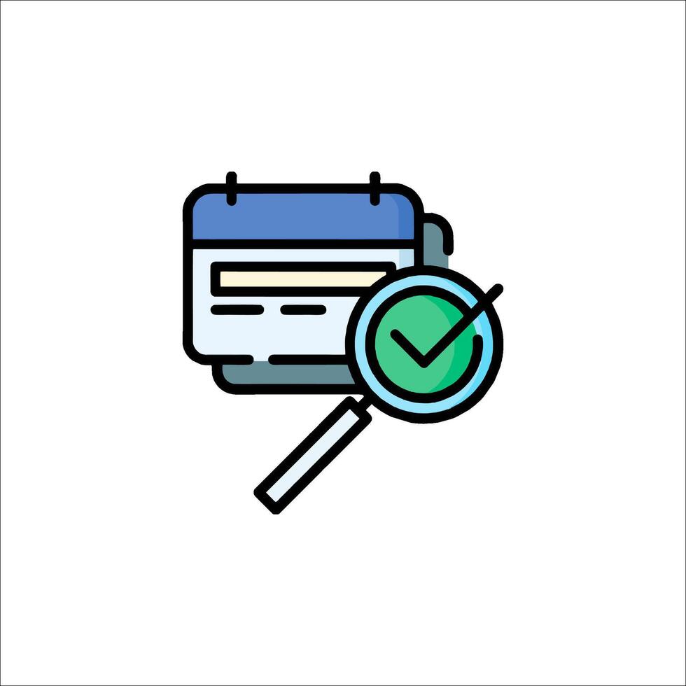 A calendar icon with a magnifying glass vector