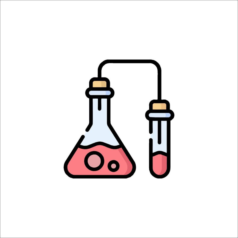 A laboratory flask with liquid and a test tube vector