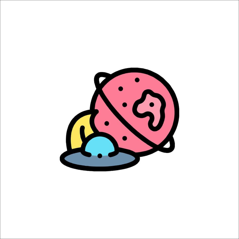 A pink and blue planet with a yellow moon vector