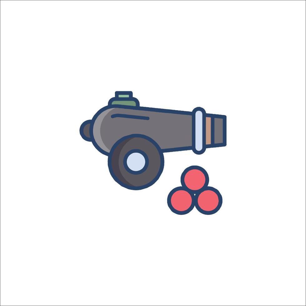 A cannon with red balls on it vector