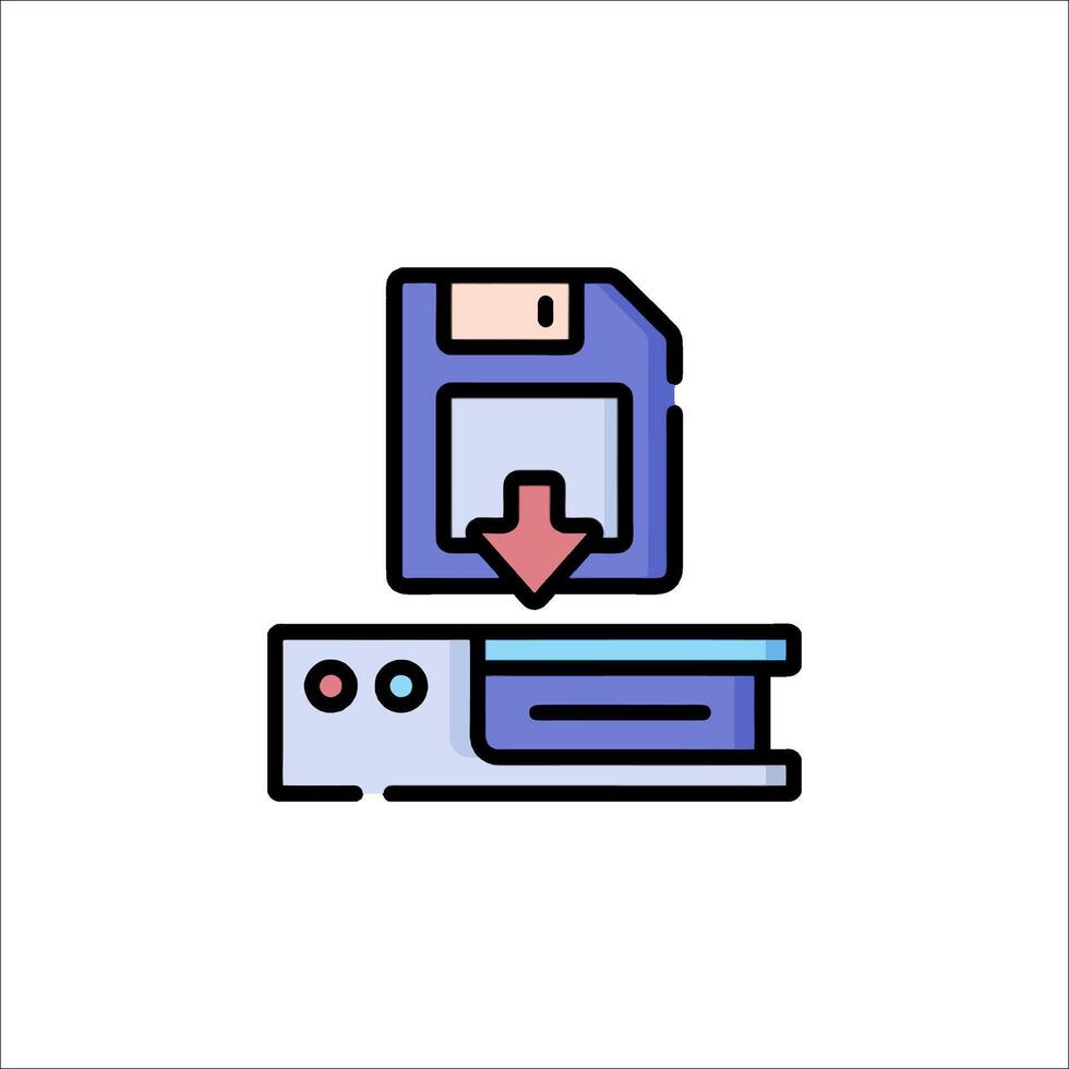 A floppy disk is being loaded onto a computer vector