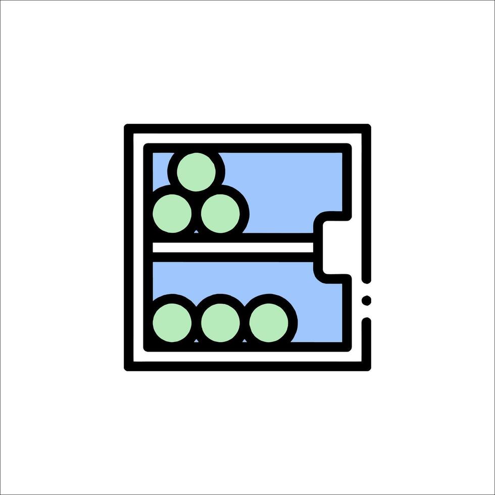 A refrigerator with a door open and a bunch of balls inside vector