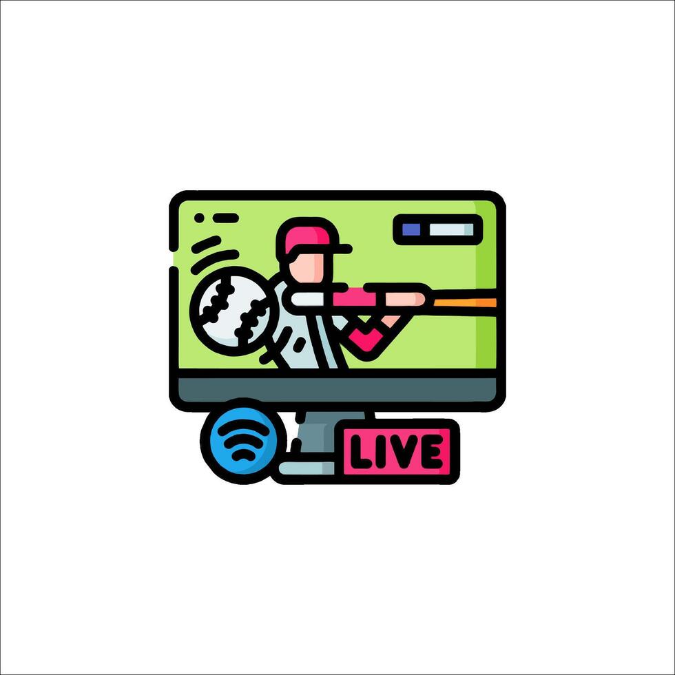 A cartoon image of a man playing baseball on a computer vector