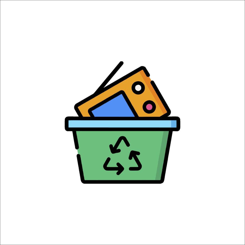 A trash can with a television in it vector
