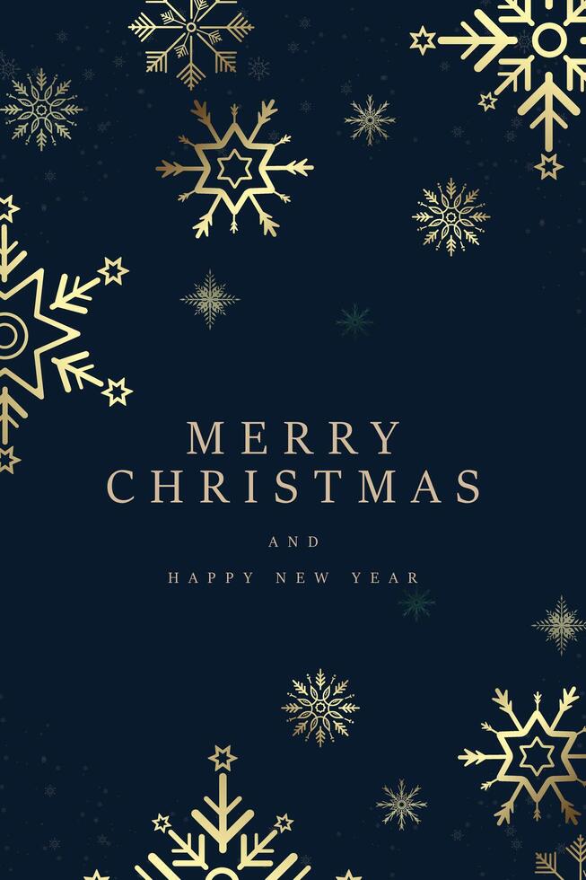 A gold snow flakes Christmas and New Year with small snow flakes, illustration, Happy New Year banner with premium frame. vector