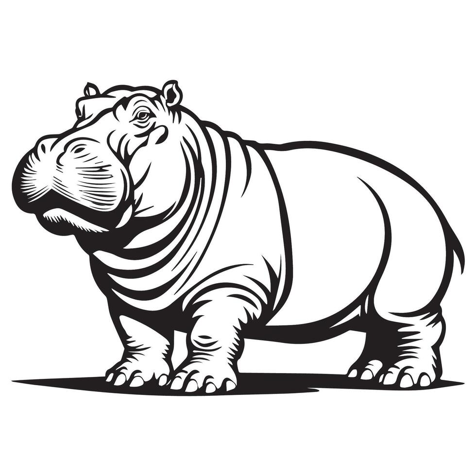 Black and white illustration of a hippopotamus vector