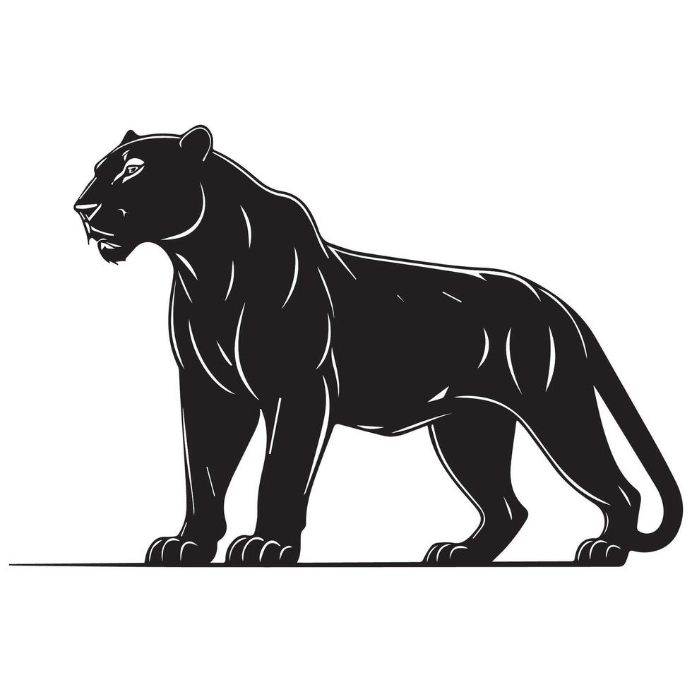 Black and white illustration of a wild panther vector