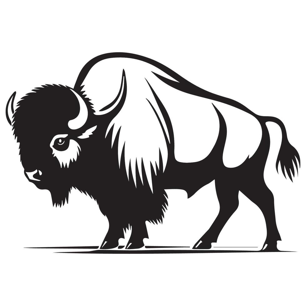 Black and white illustration of a bison vector