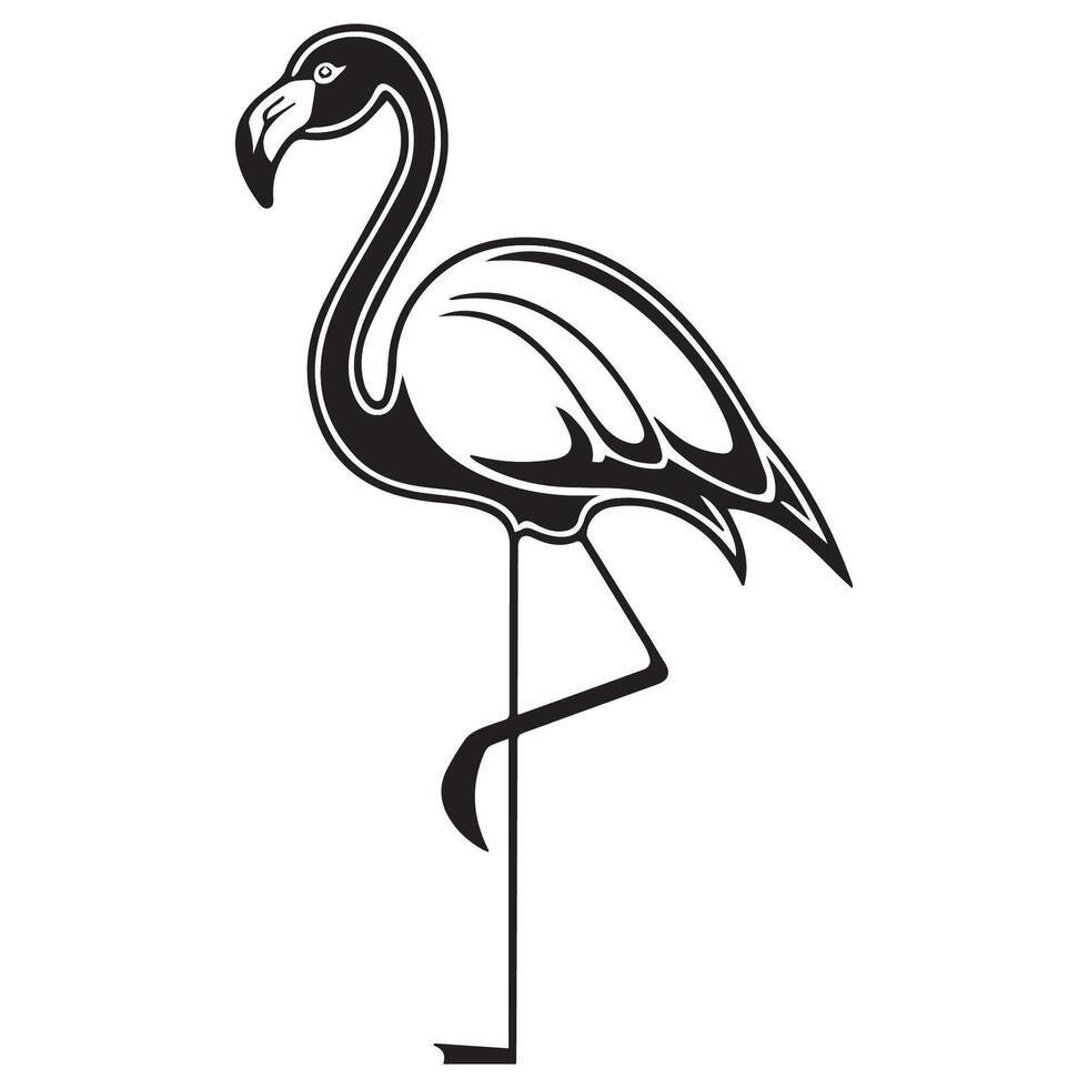 Black and white illustration of a wild flamingo vector