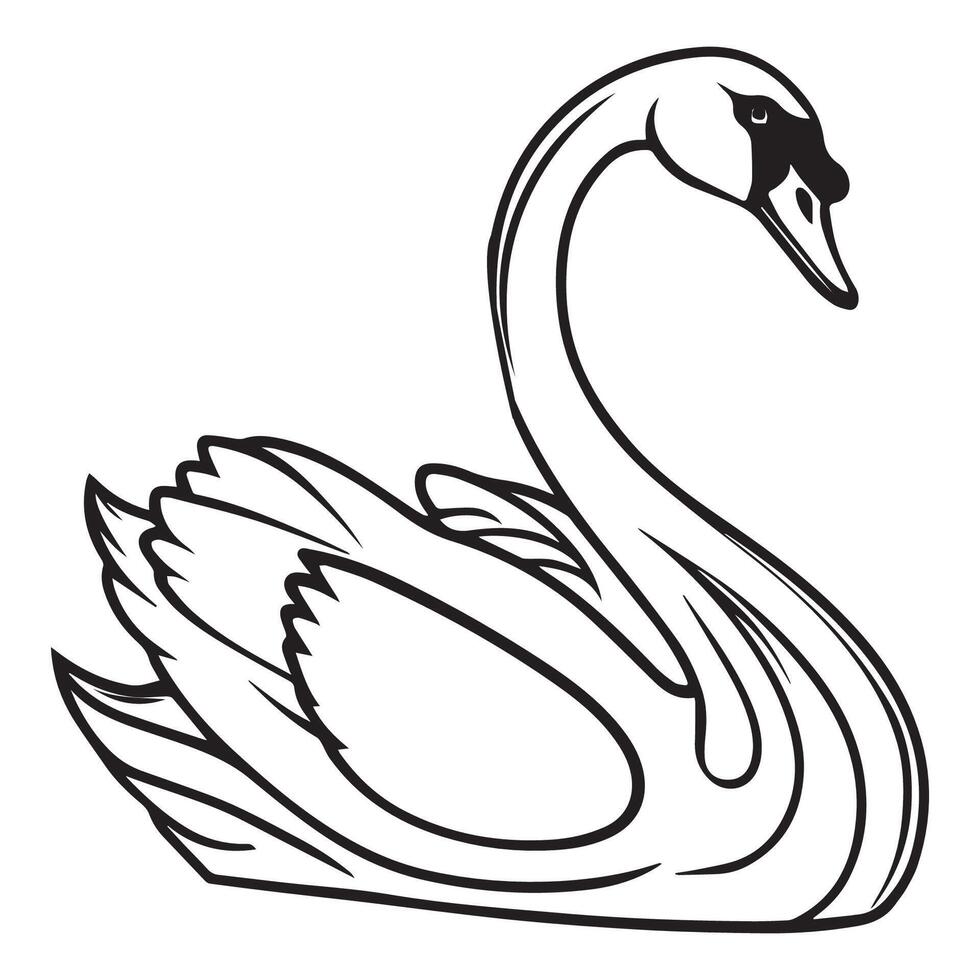 Black and white illustration of a wild swan vector